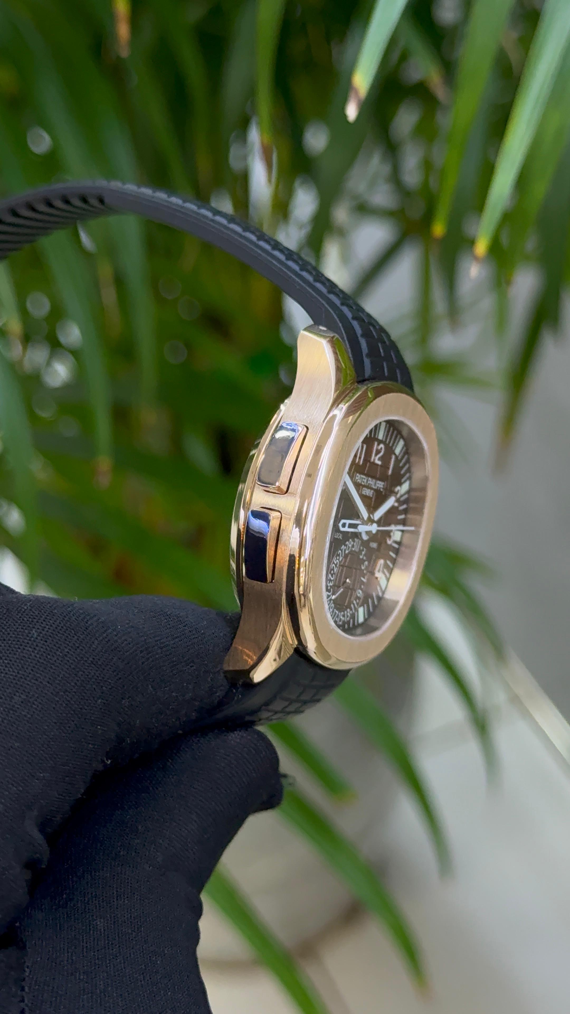 PATEK PHILIPPE AQUANAUT TRAVEL TIME WITH STAINLESS STEEL CASE WITH BROWN DIAL AND STRAP. Super master premium 1:1