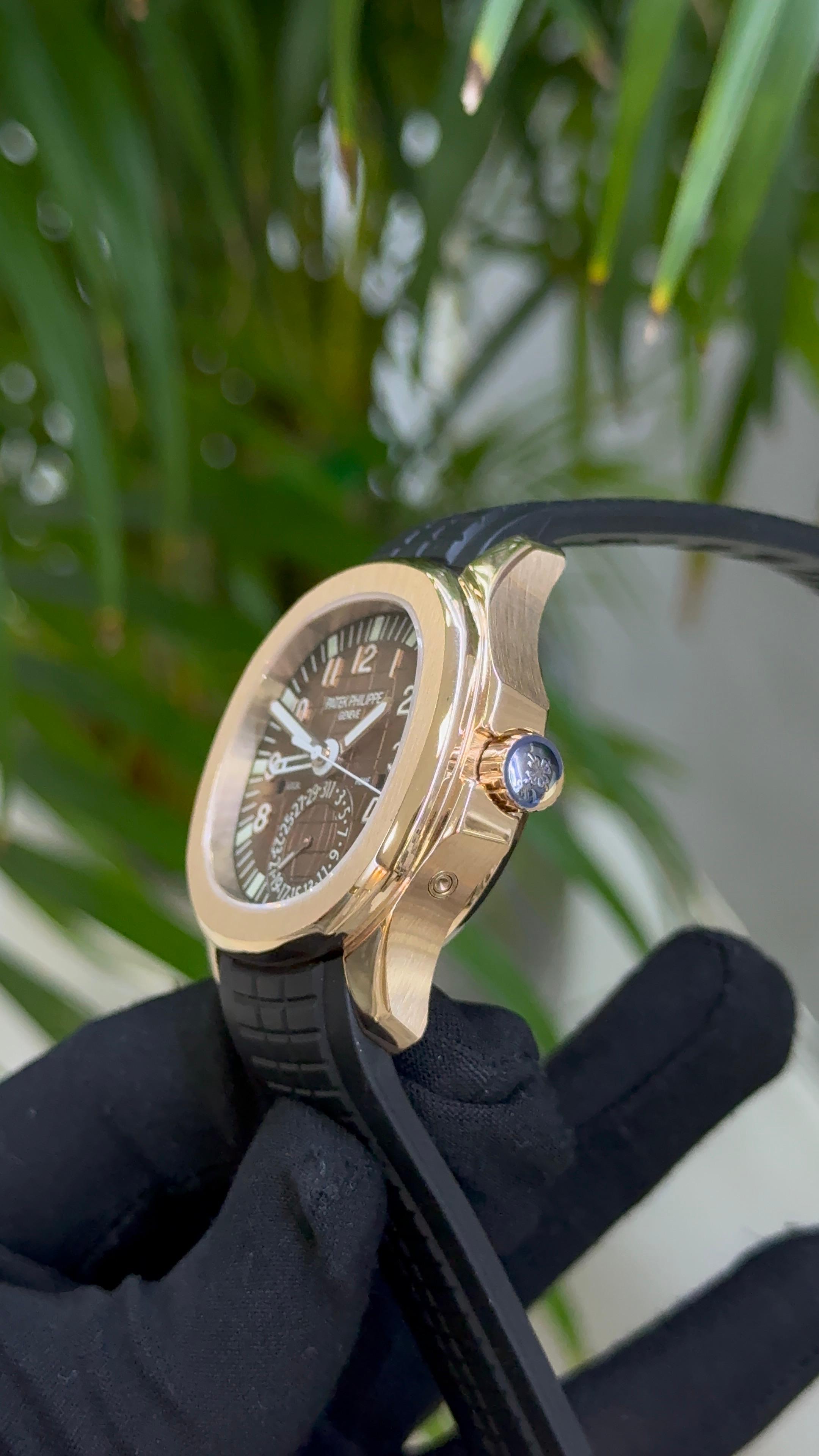 PATEK PHILIPPE AQUANAUT TRAVEL TIME WITH STAINLESS STEEL CASE WITH BROWN DIAL AND STRAP. Super master premium 1:1